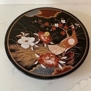 Vintage Black Lacquer Candy Dish with Lid Oriental